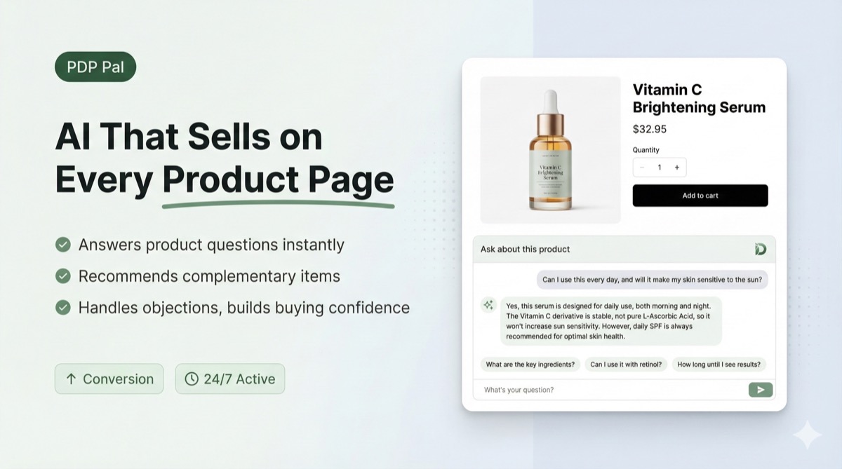 Dori PDP Pal AI chatbot answering product questions on a Shopify product page
